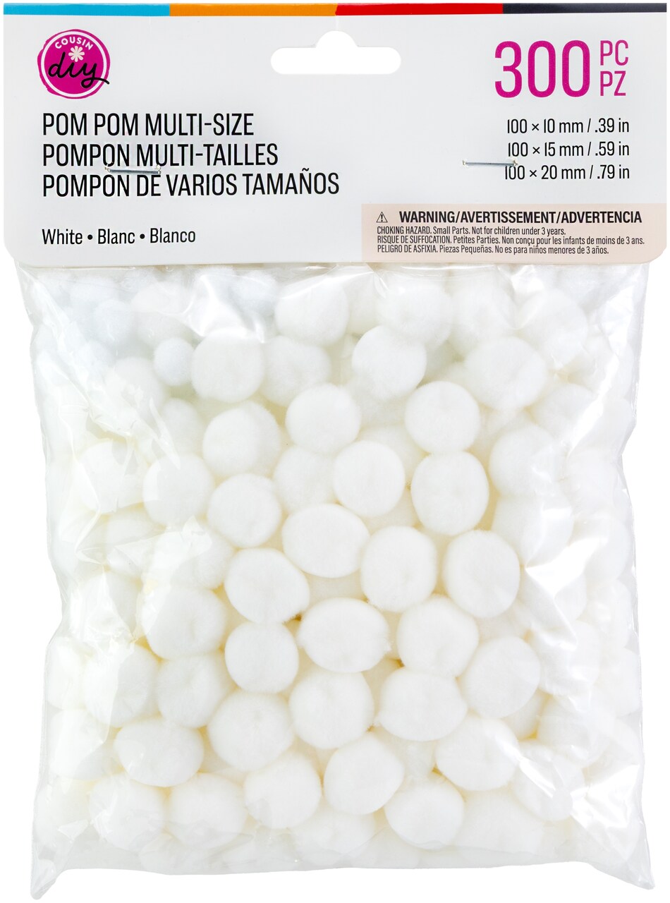 CousinDIY Pom Poms for Crafts, 300 Pieces - Assorted Size Craft Pom Pom Balls for DIY Designs and Creative Projects - White